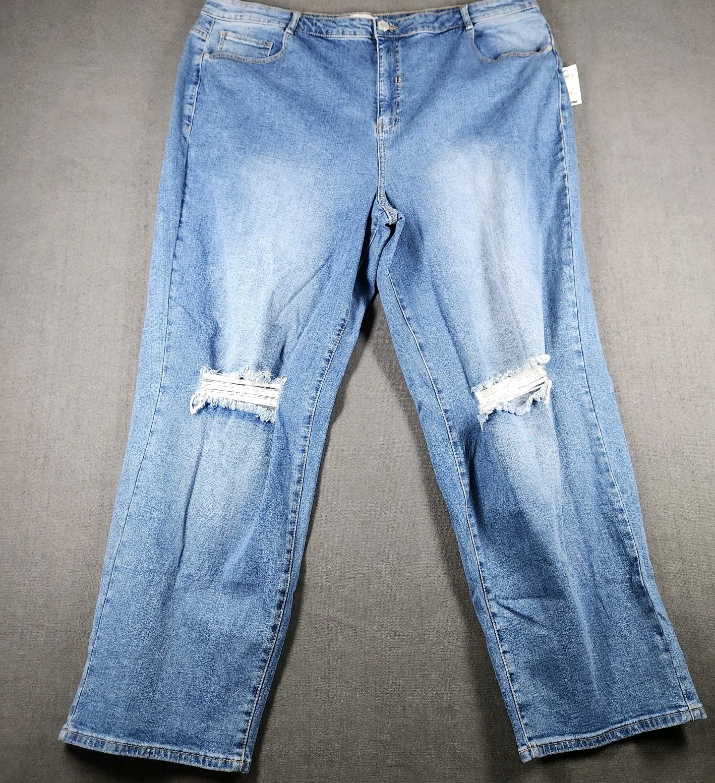 ELOQUII Elements Jeans Womans Size 22 Distressed Denim Straight Leg NWT