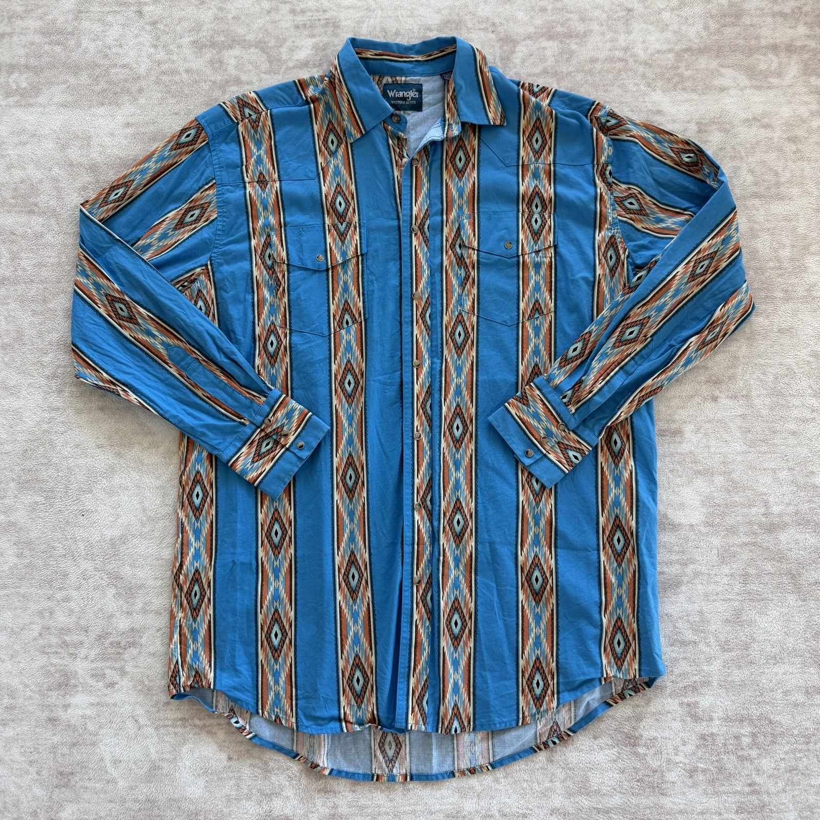 Vintage Wrangler Aztec Western Pearl Snap Button Shirt Size XLT