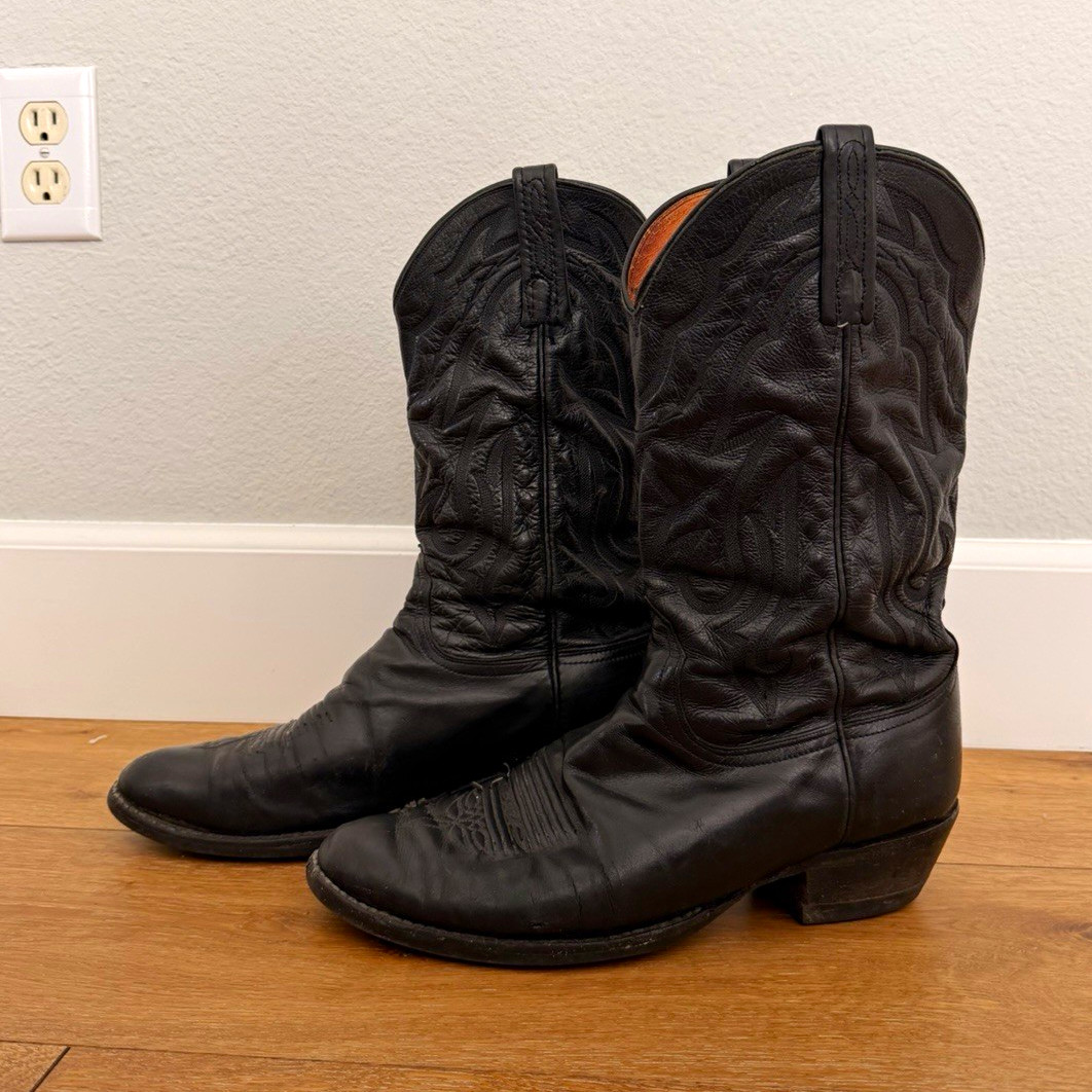 Lucchese 2000 Vintage Mens Western Cowboy Boots Black Leather Size 10.5 D USA
