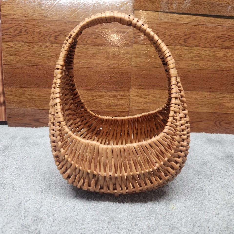 Woven Gondola Basket Oval Rustic Farmhouse Decor Tall Handle Handwoven Storage