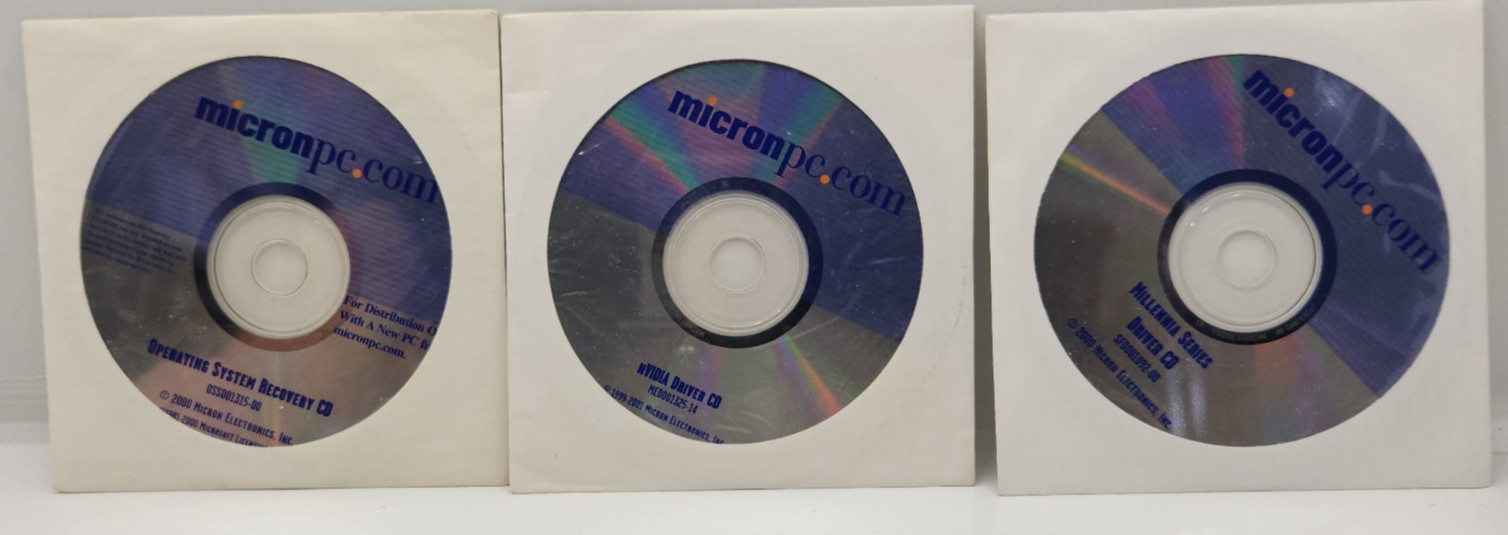 Micron Millennia Series PC CDs OS Recovery, Drivers, NVidia Windows ME