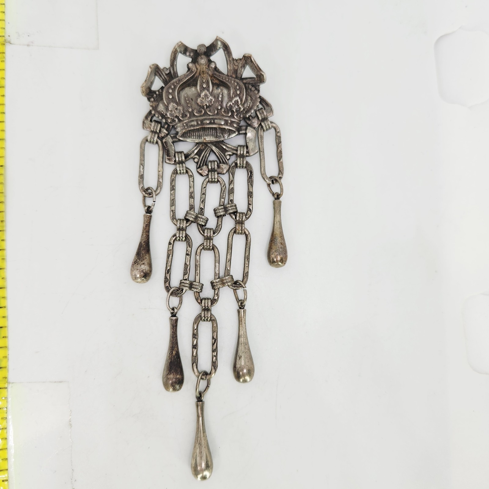 Antique Victorian Edwardian Sterling Silver Chatelaine Crown Brooch Pin 6\