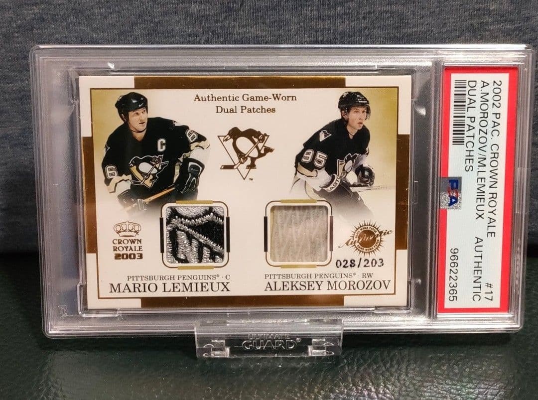 Mario Lemieux / Aleksey Morozov 2002 Pacific Crown Royale Dual Patches /203 PSA