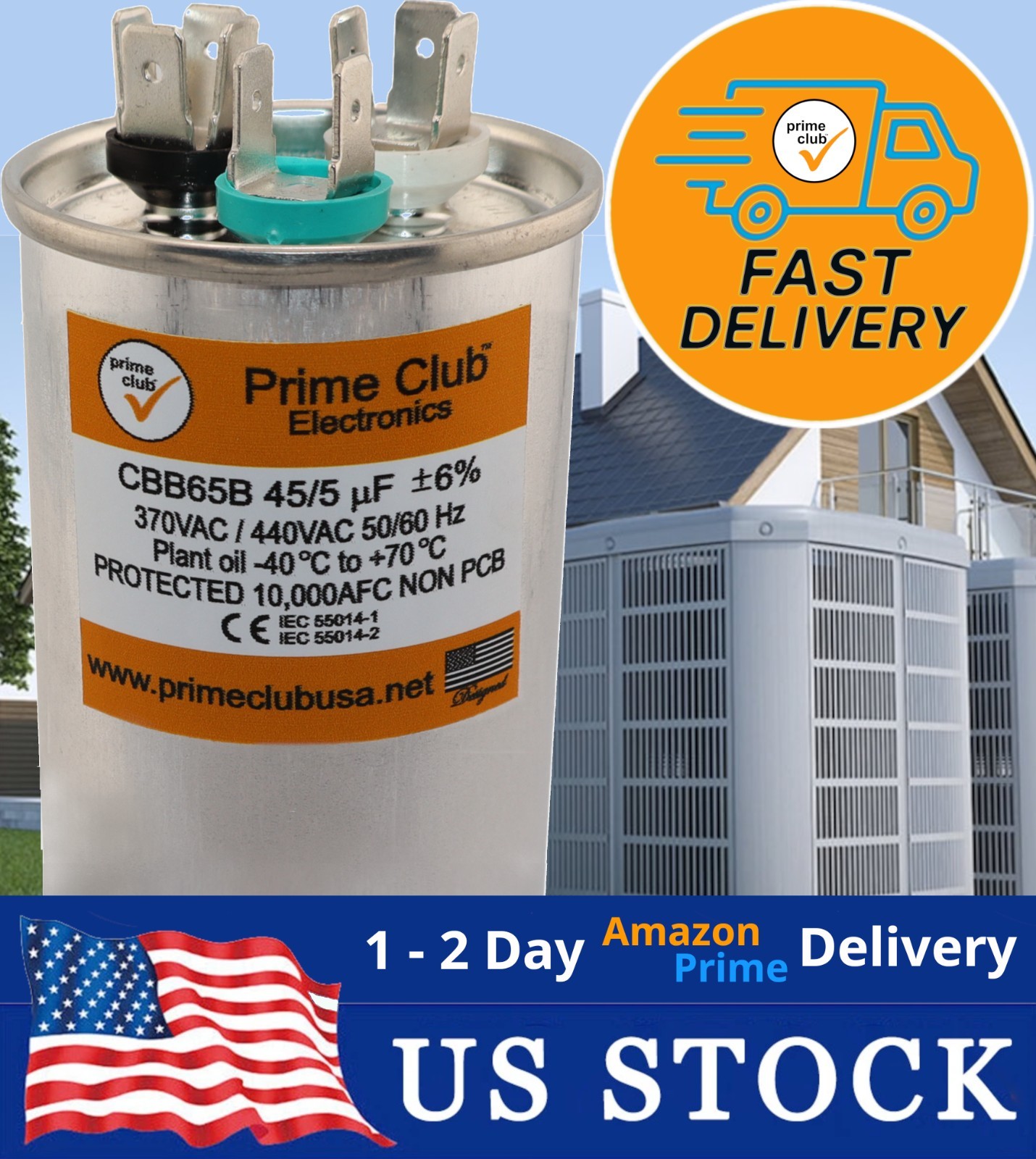 45+5 uF ±6% 370V/440VAC Dual Round Capacitor Carrier Lennox Goodman Genteq Trane