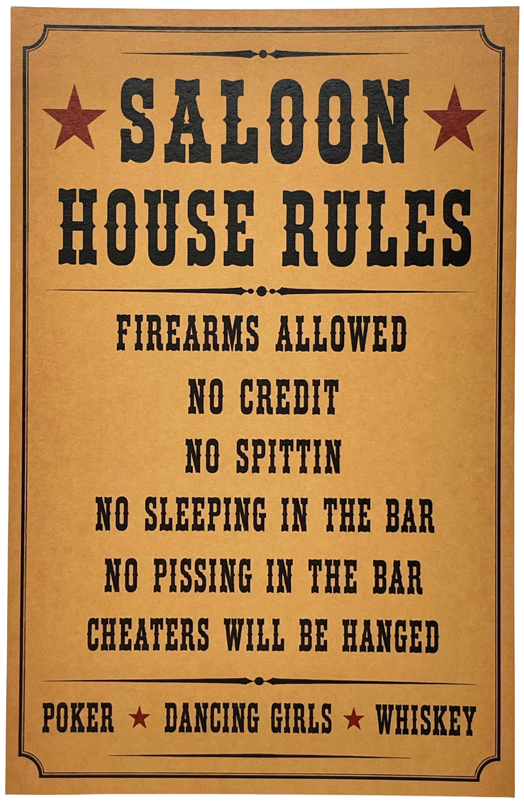 Saloon House Rules Poster – Reproduction Old West Saloon Print Western Wall Art