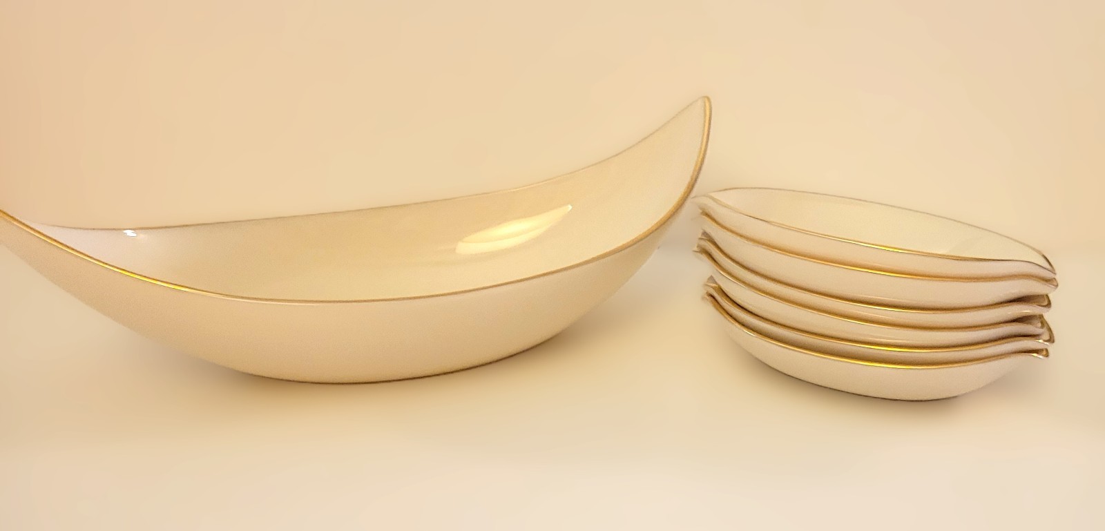 Vintage Lenox Olympia Gold 7 Pc Serving Set Boat Bowl & 6 Relish Dishes 24K Gold