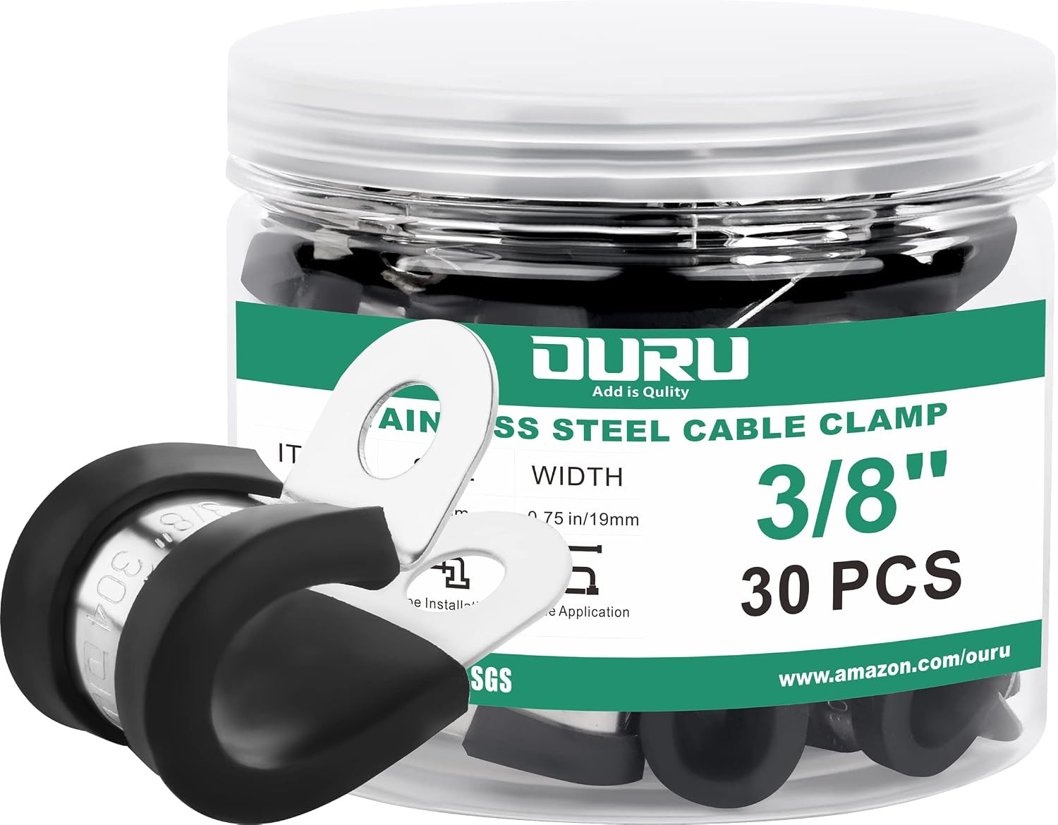 30Pcs 3/8 Inch Stainless Steel Cable Clamps,Rubber Coated Cushioned