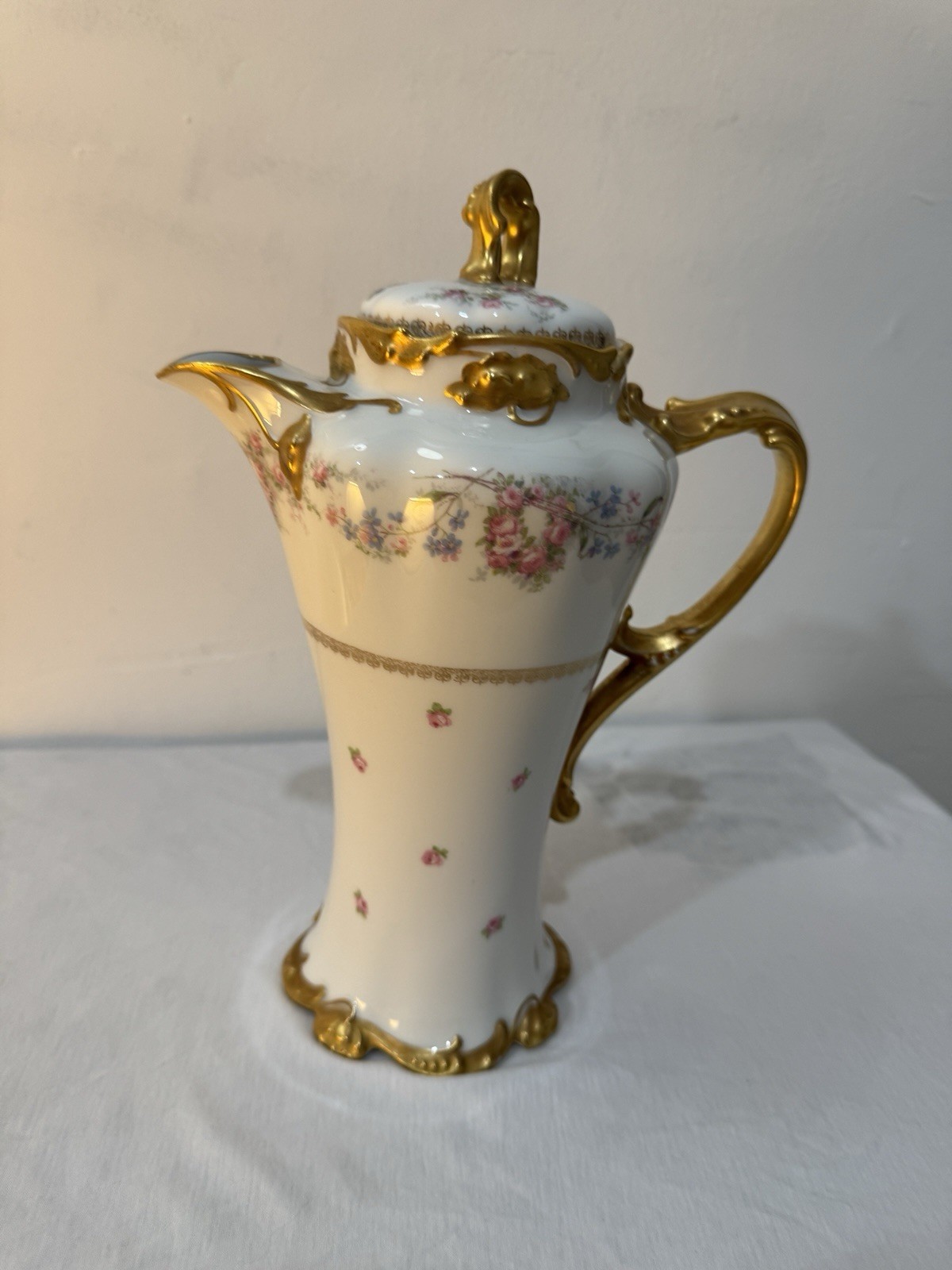 Antique T&V Limoges France Chocolate Pot Floral Gold Gilt 1892-1907 Victorian