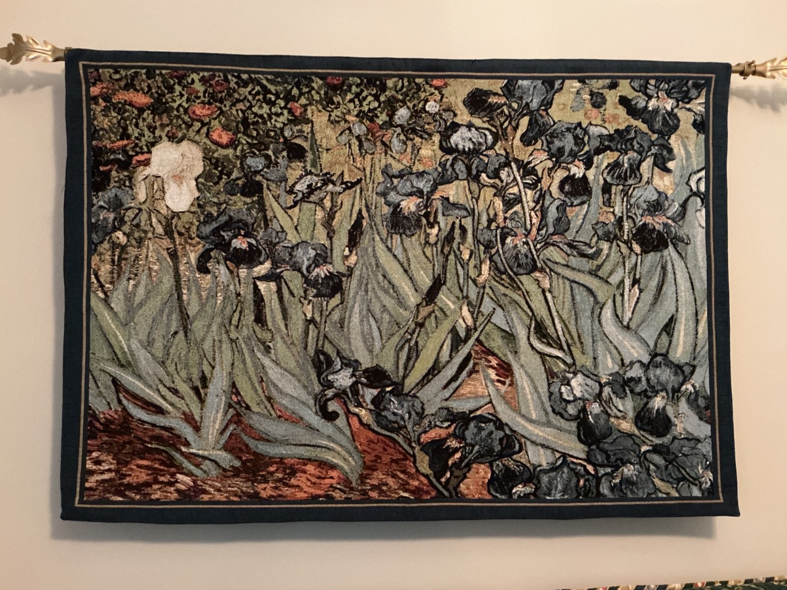 VTG Irises Large Wall Hanging Tapestry USA Lined 36 x 53