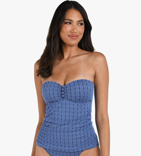 La Blanca Charmed Coast Tankini Top Size 8 NWT Blue Geometric UPF 50+