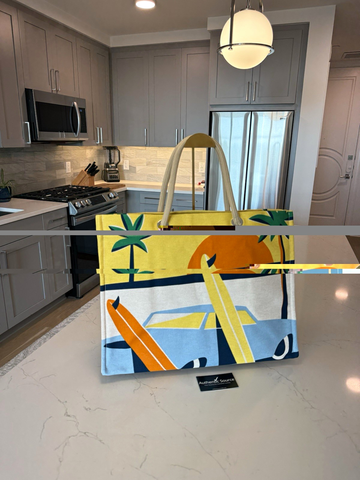 HERMÈS Bain Beach Tote Bag Graphic Print Yellow/Blue AUTHENTIC RARE