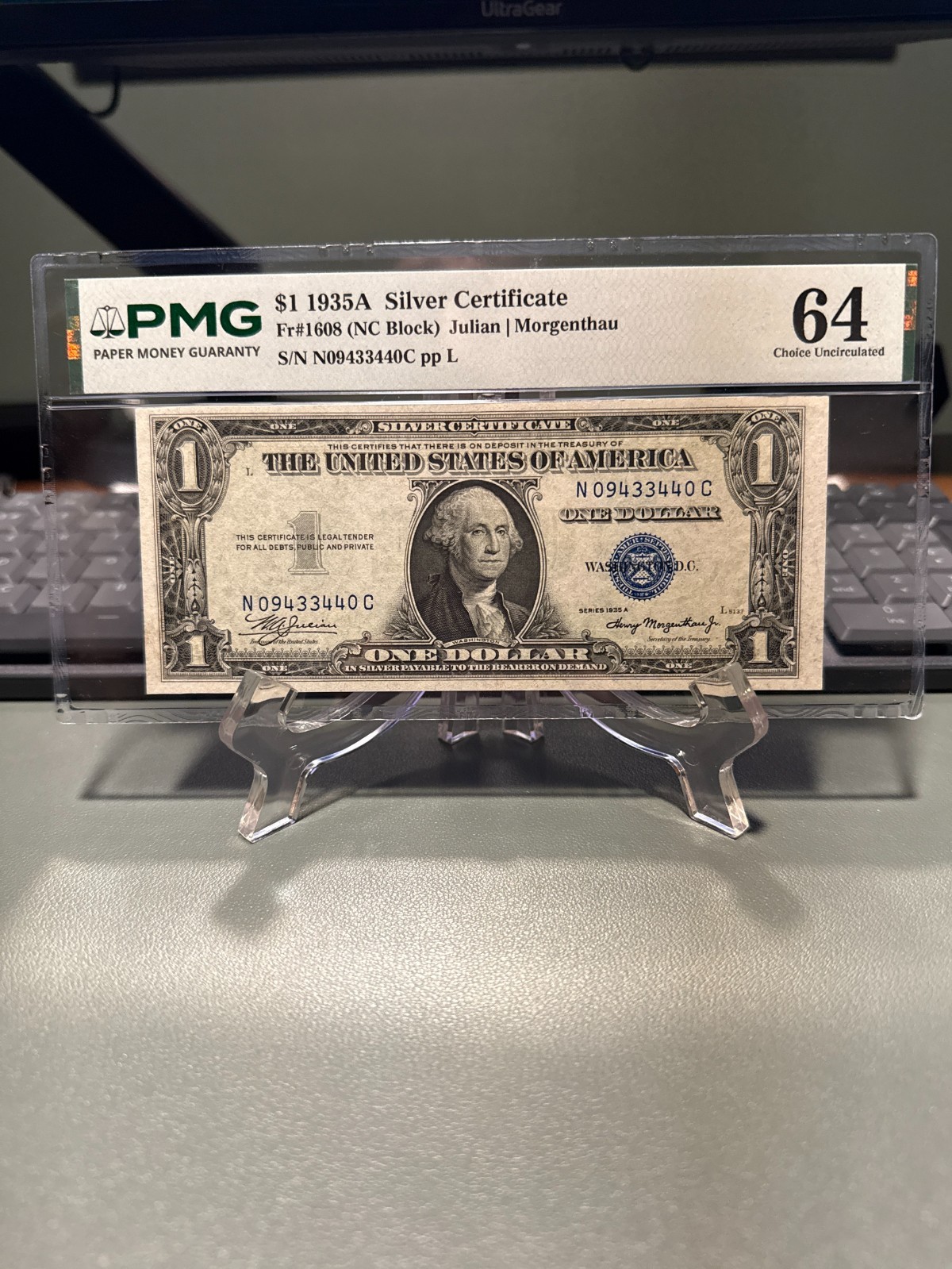 1935A $1 Silver Certificate Fr#1608 PMG 64 Choice Uncirculated NC Block 1935A $1 Silver Certificate Fr#1608 PMG 64 Choice Uncirculated NC Block