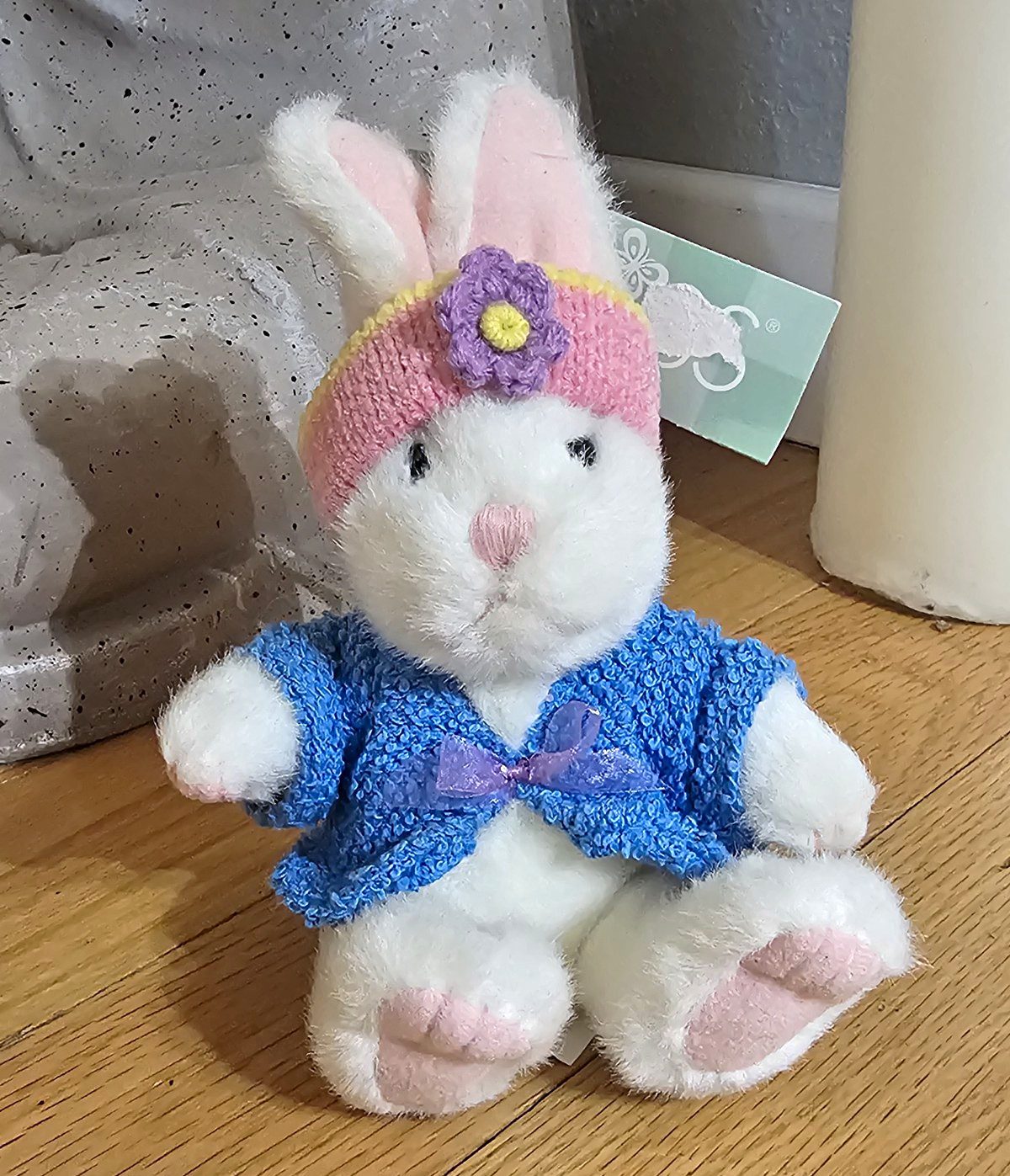 Vintage Russ Berrie Li\'l Sunshine Bunny Plush 4550 White Rabbit Blue Jacket NWT