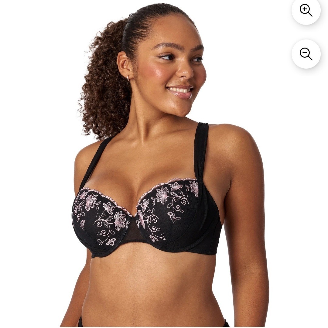 Adored by Adore Me Floral Embroidery & Mesh Sadie Push Up Bra Black Women\'s 38DD