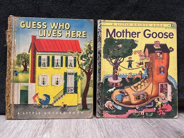Vintage 1949 Guess Who Lives Here, 1942 Mother Goose, Little Golden Books, Lot 2