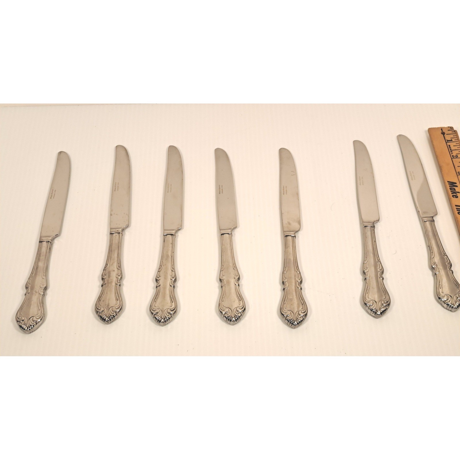 Reed & Barton Schubert 18/10 Stainless Steel Dinner Knives Set of 7 Scrolled