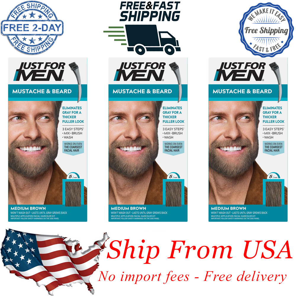 3 Pack - Just For Men Mustache & Beard Coloring, Medium Brown