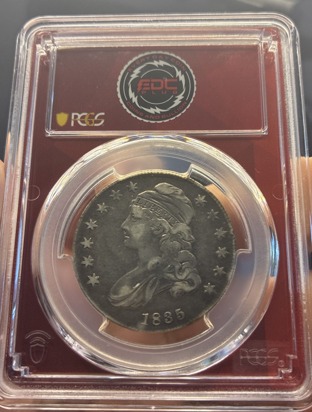 1835 Capped Bust Silver Half Dollar PCGS VF 30 In Beautiful Red Holder