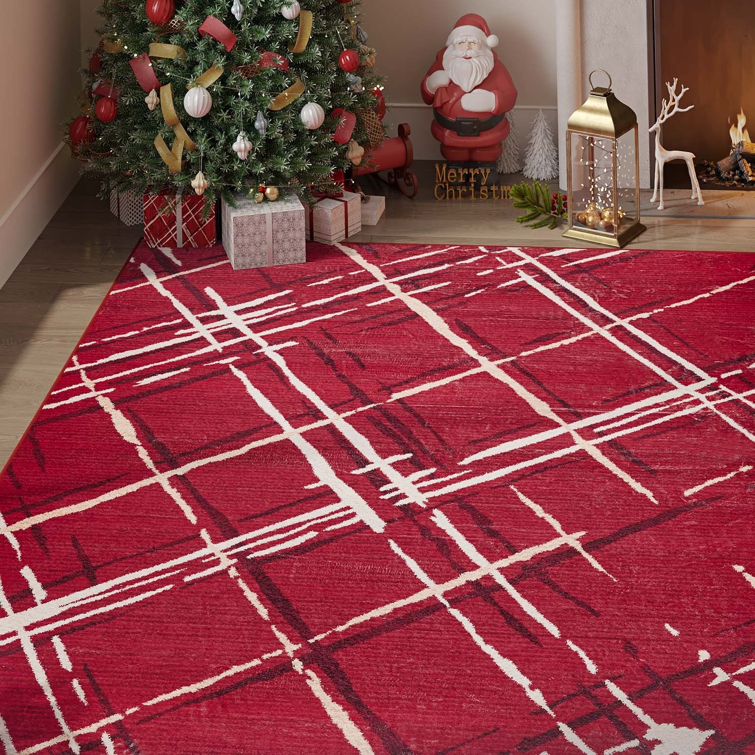 5x7 Area Rug Modern Washable Rug Abstract Rug Geometric Grid Non Slip Rug Red 5x7 Area Rug Modern Washable Rug Abstract Rug Geometric Grid Non Slip Rug Red