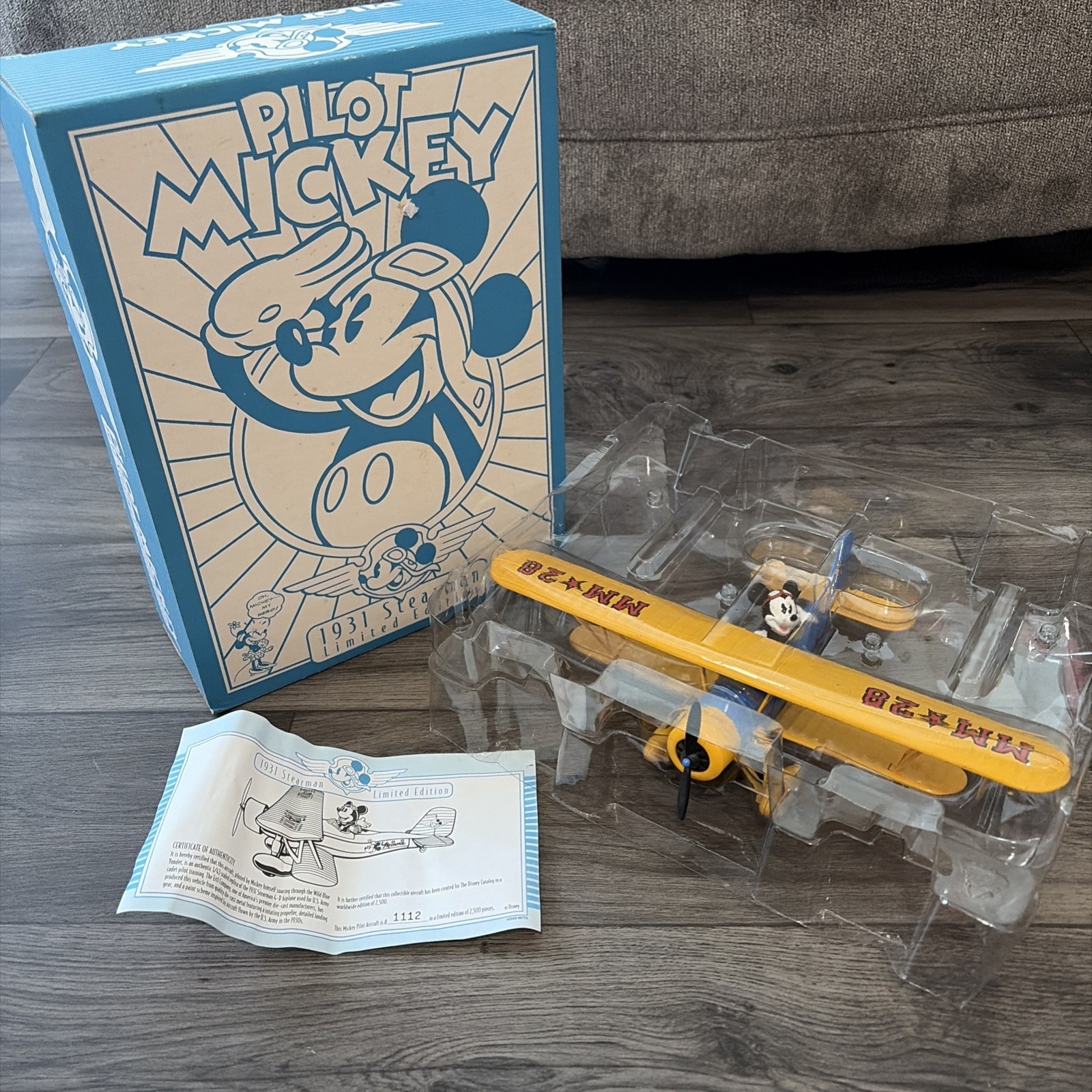 1997 ERTL Disney Pilot Mickey Mouse 1931 Stearman Plane Limited Edition COA