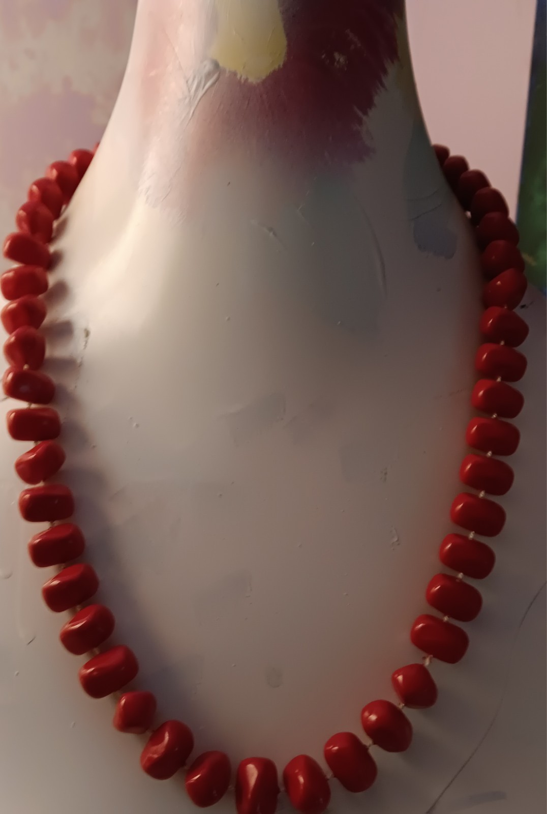 Vintage Red Wooden Beads Single Strand Necklace 10\