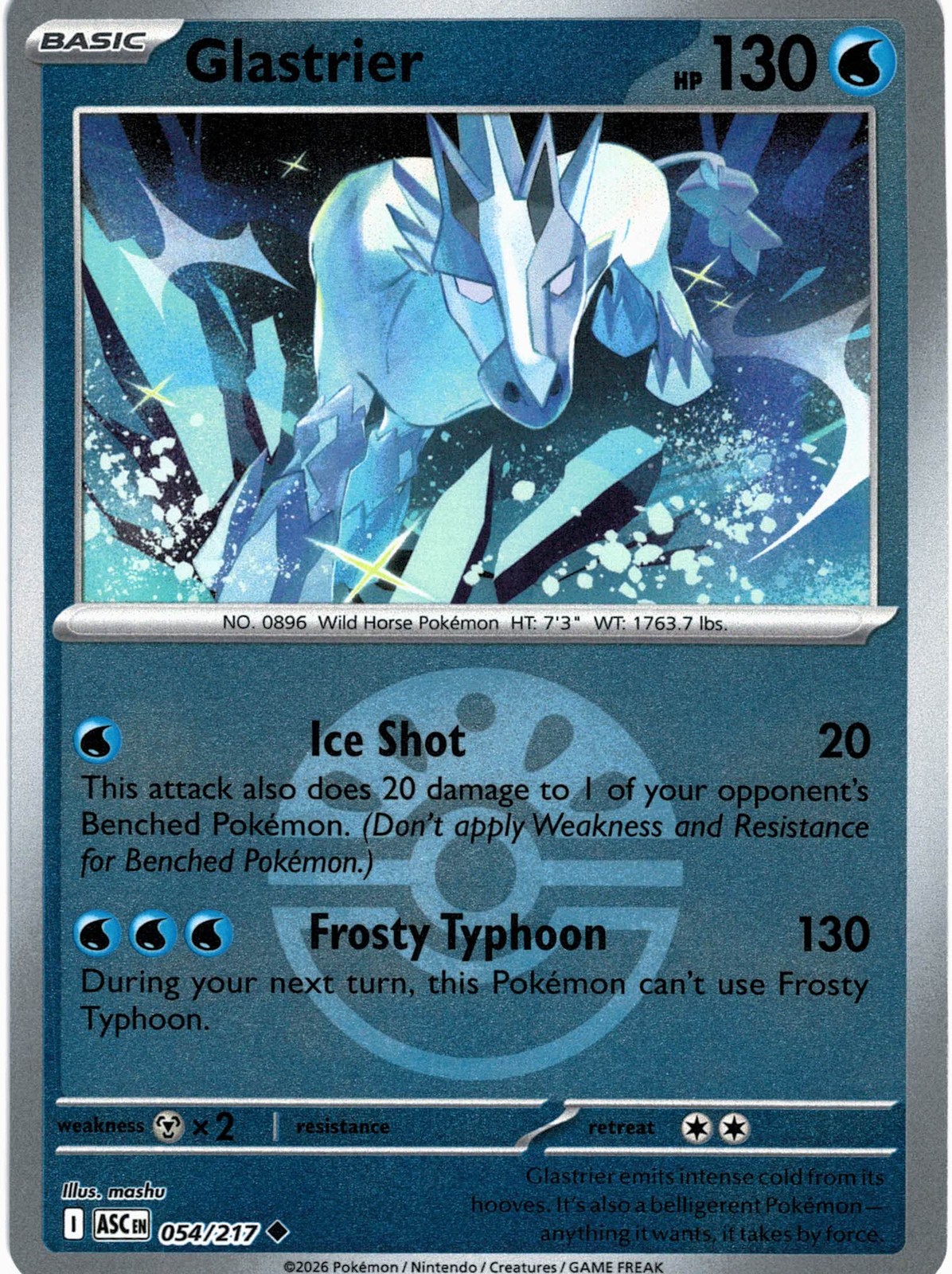 Glastrier (Friend Ball) 054/217 Uncommon ME: Ascended Heroes Pokemon Reverse NM Glastrier (Friend Ball) 054/217 Uncommon ME: Ascended Heroes Pokemon Reverse NM