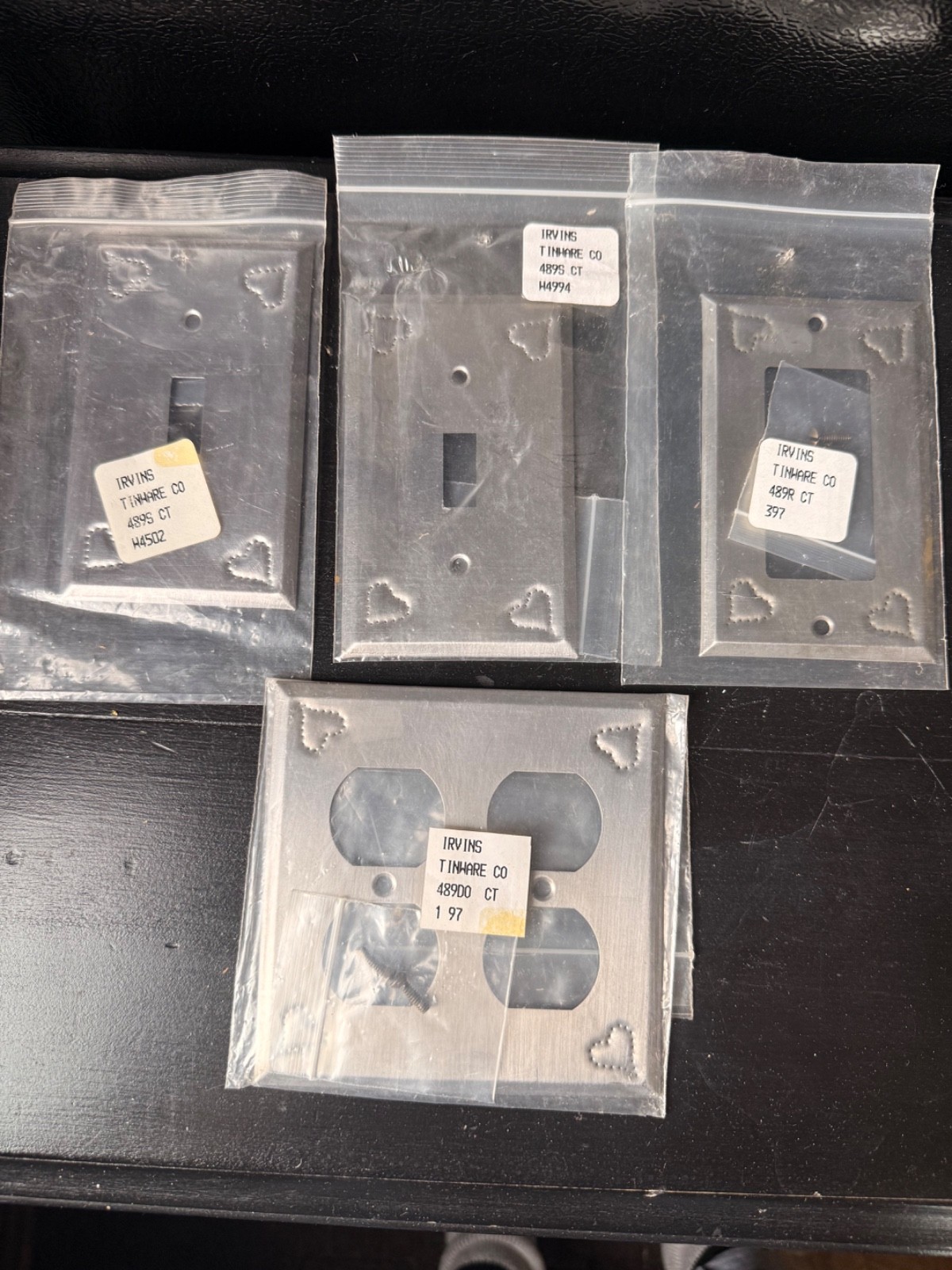 Vintage 1980s Irvin’s Tinware Silver Punched Heart Switch Plate Lot NOS