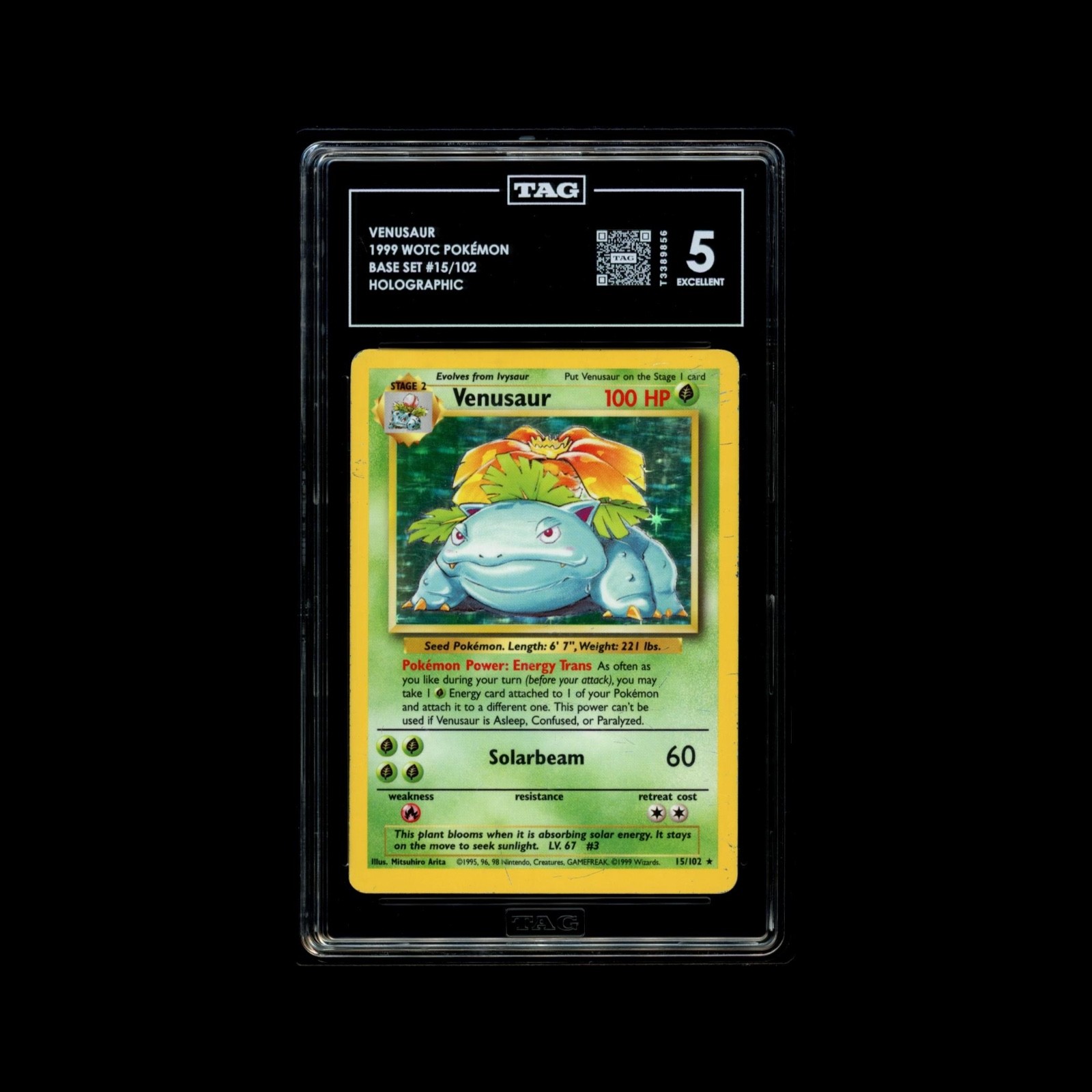 Venusaur 15/102 Holo Base Set Pokemon Tag 5 Excellent Venusaur 15/102 Holo Base Set Pokemon Tag 5 Excellent