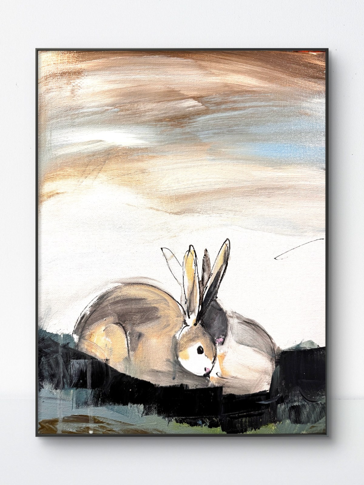 SAMATOWIC Original 11x14 Modern Resting Rabbit Portrait Painting Signed Canvas