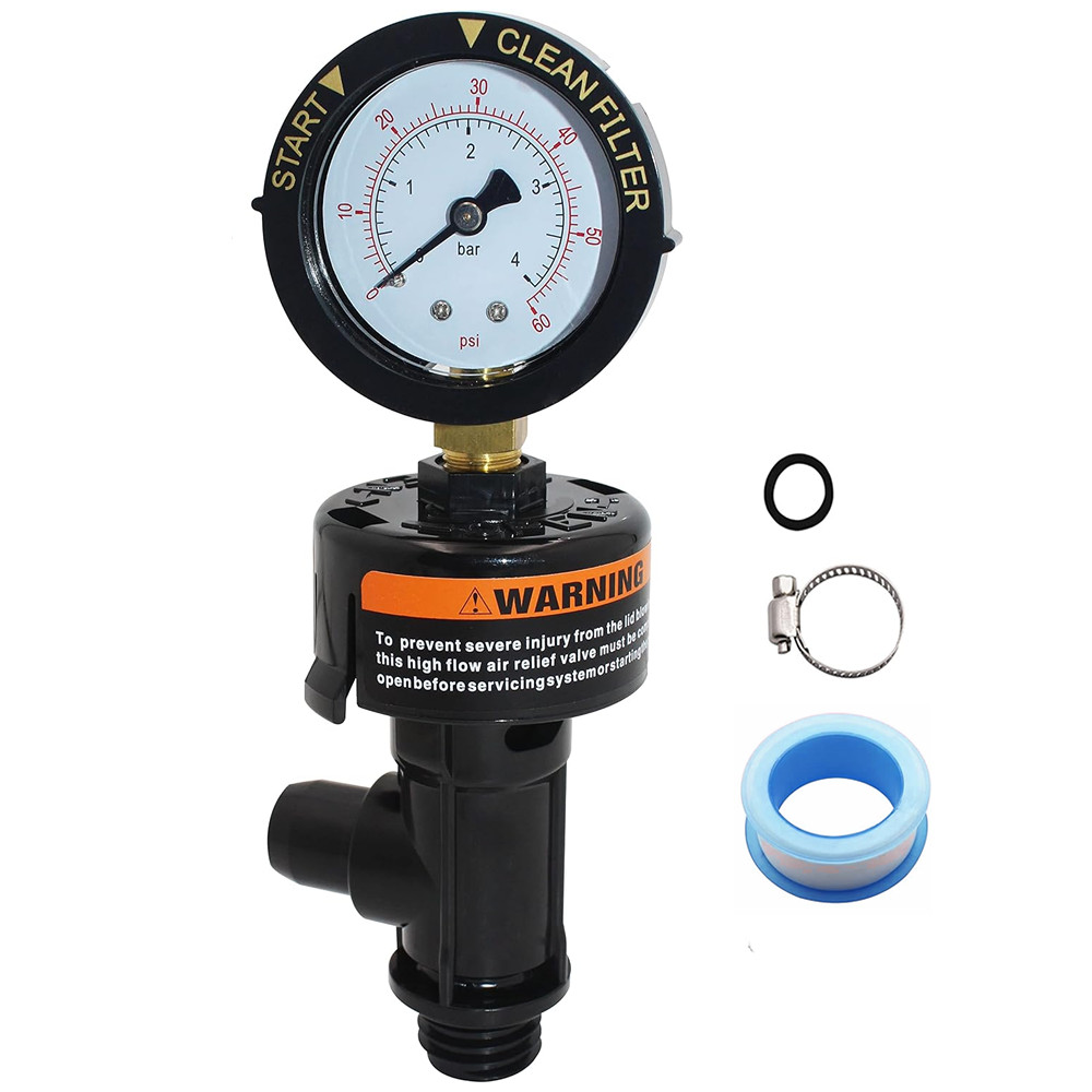 98209800 High Flow Manual Air Relief Valve w/ Gauge Fit for Pentair Pool Filters 98209800 High Flow Manual Air Relief Valve w/ Gauge Fit for Pentair Pool Filters