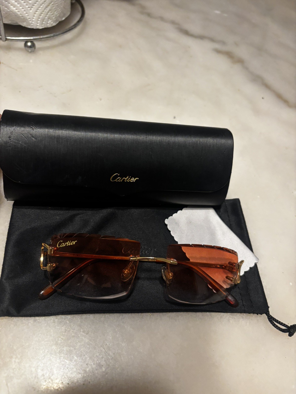 Cartier Big C Wire Sunglasses Diamond Cut Orange Lens 🍊 Gold Frame