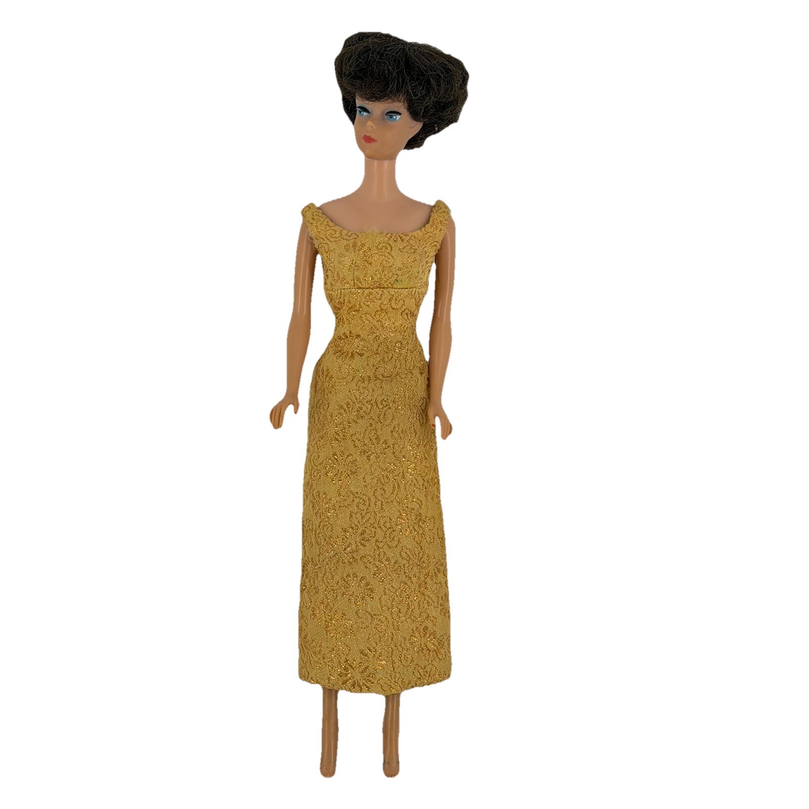 Vintage 1962 Barbie Midge Bubble Cut Brunette Gold Dress Mattel Japan