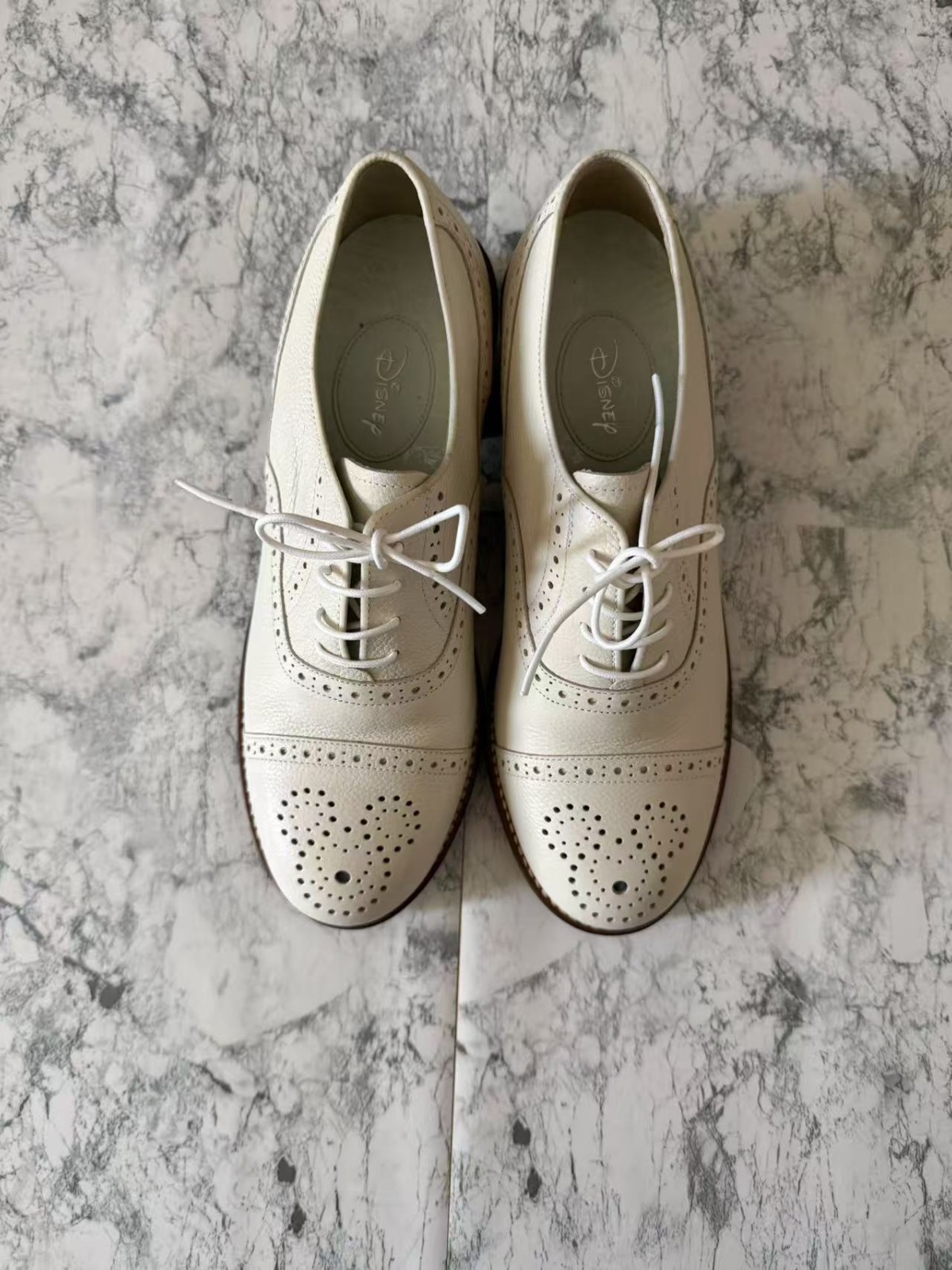 Rare HARUTA x Disney Mickey Mouse Wingtip Oxford Loafers White Leather US7.5