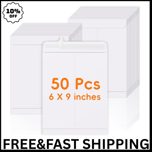 50 Pack 6X9 Envelopes Self Seal, White Catalog Mailing Envelopes 6 X 9 Manilla E