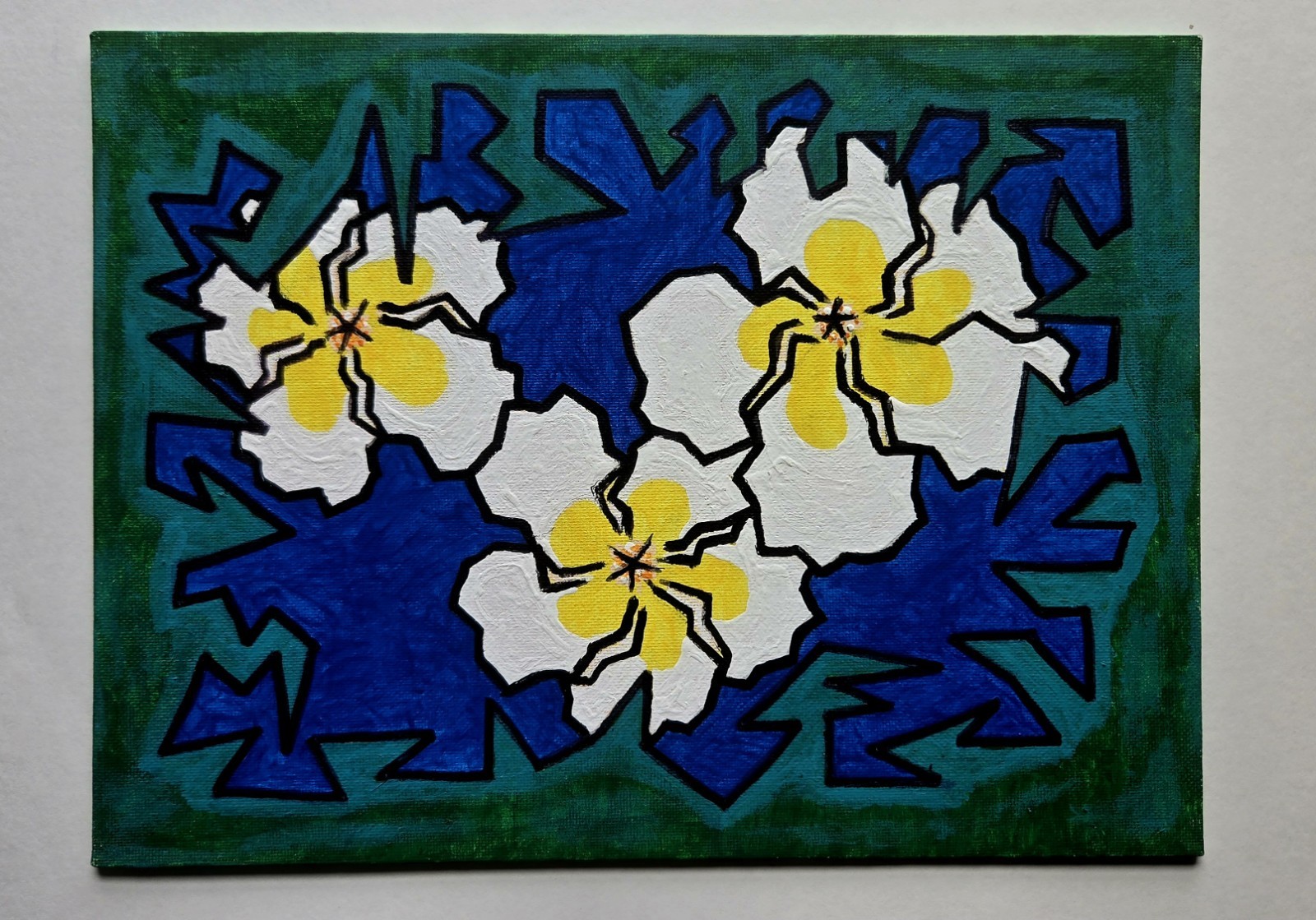 Original Shapizm Artwork 9x12 Abstract Plumeria Canvas Acrylic Painting
