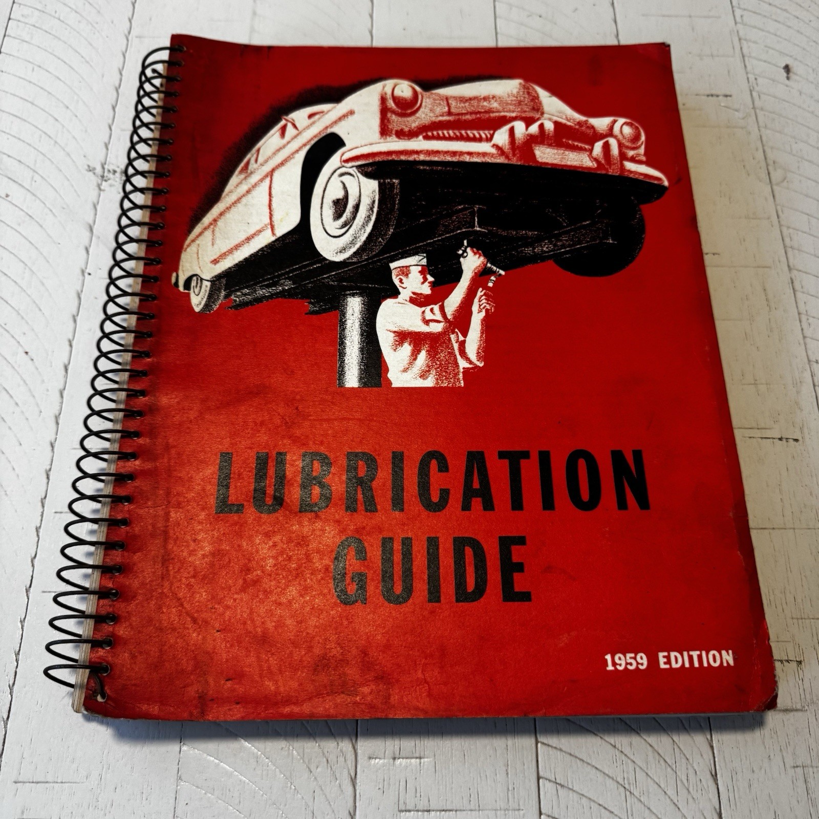 Vtg 1959 Edition Lubrication Guide Spiral Manual Auto Service Book GM Chevy Ford