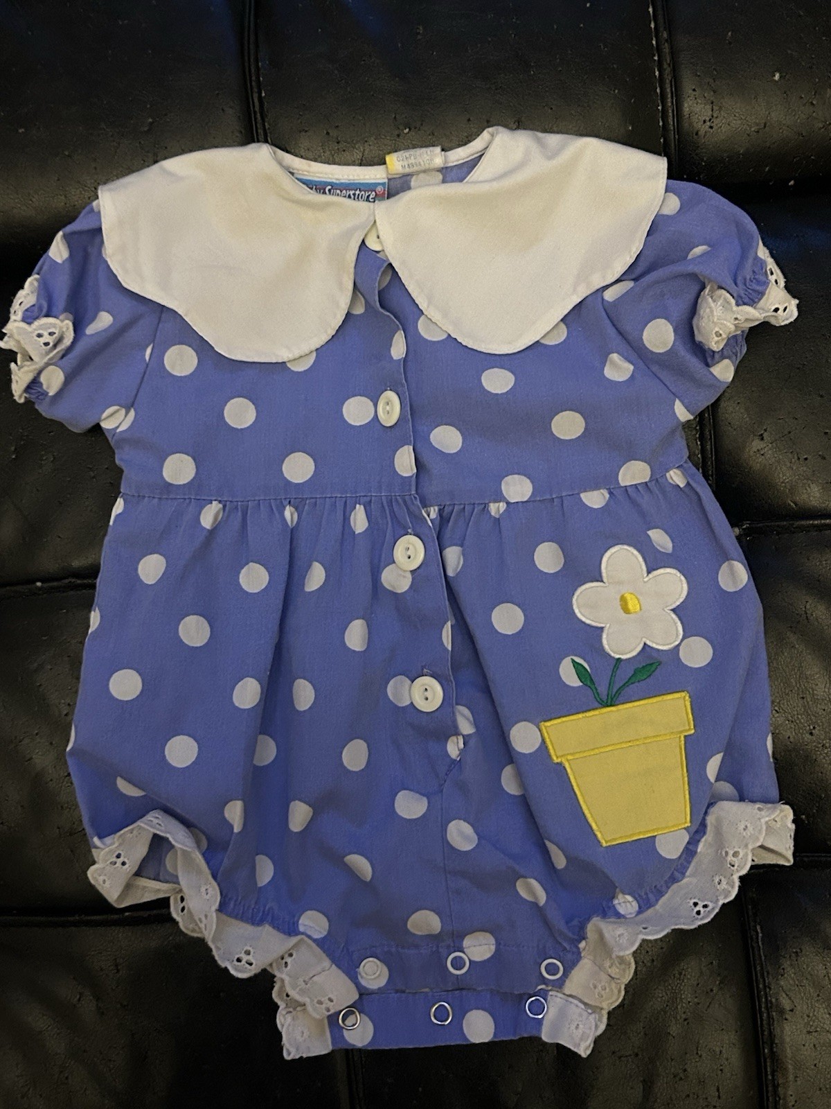 Vintage 90s Baby Girl Polka Dot Flower bubble Romper Baby Superstore 6-9 Months Vintage 90s Baby Girl Polka Dot Flower bubble Romper Baby Superstore 6-9 Months