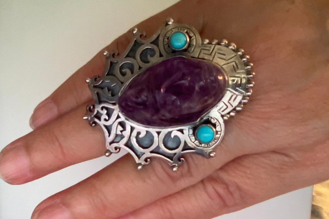 Vintage Huge Federico Jimenez Amethist & Turquoise Ring 8.5 New