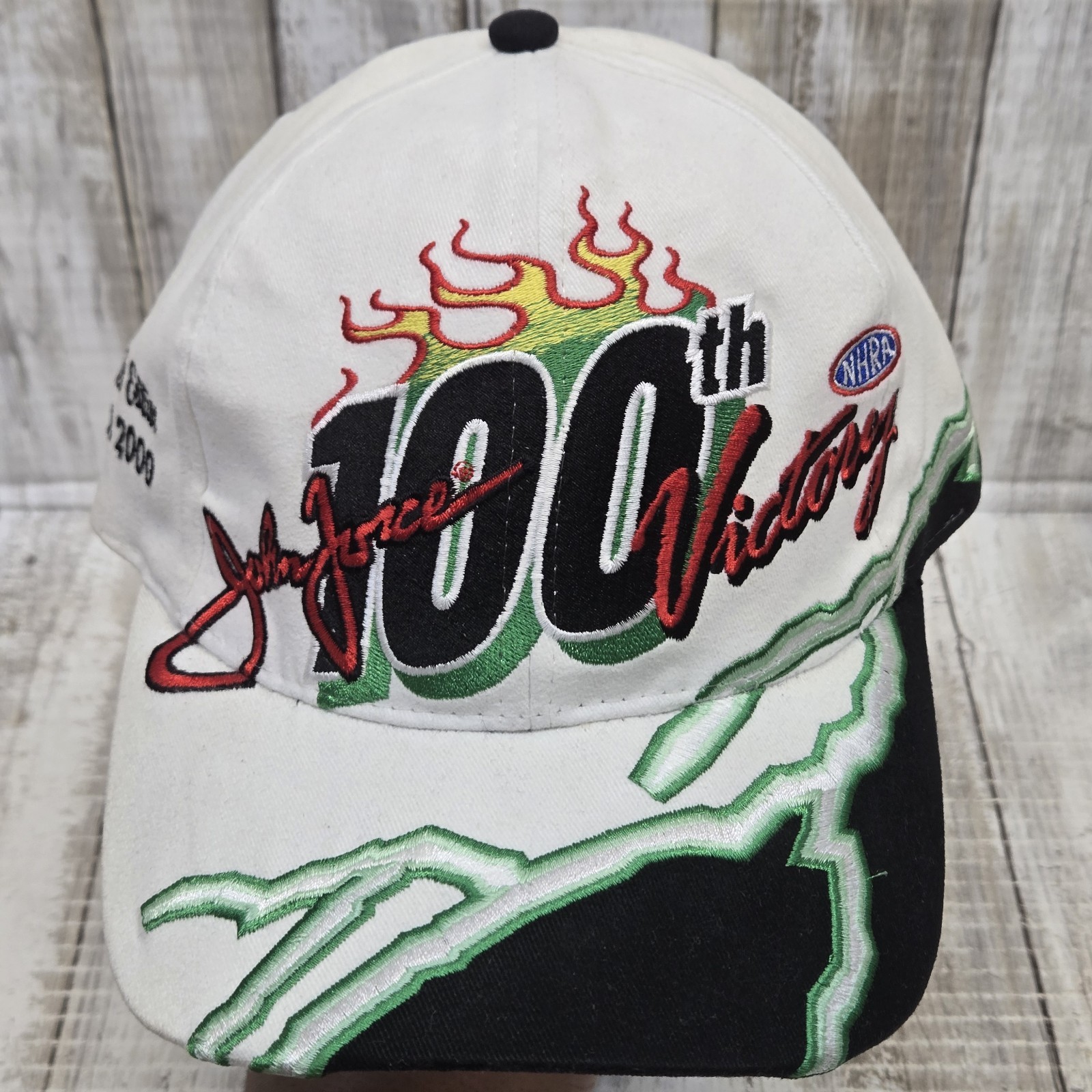 100th Victory John Force NHRA Drag Racing Hat White Lightning Thunder  Rare Y2K