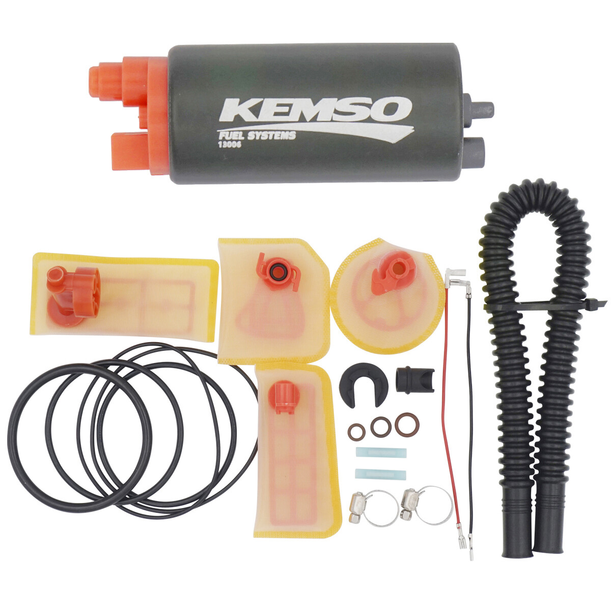 KEMSO 13006 Fuel Pump + Strainers, Tank Seals, O-rings, Wiring, Bases, Flex Hose