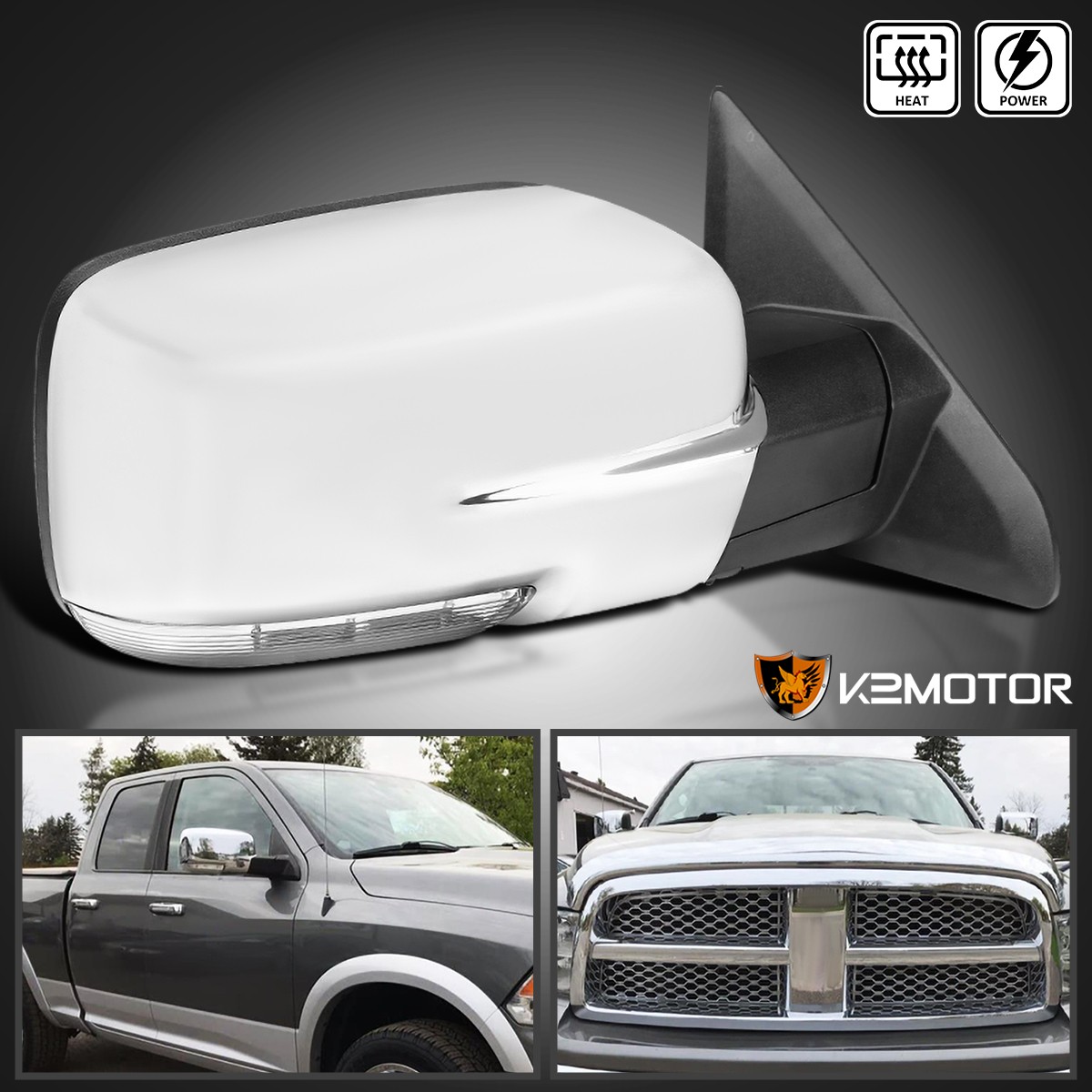 Fits 2009-2012 Dodge Ram 1500 Chrome Power Heated Right Side Mirror LED Signal Fits 2009-2012 Dodge Ram 1500 Chrome Power Heated Right Side Mirror LED Signal