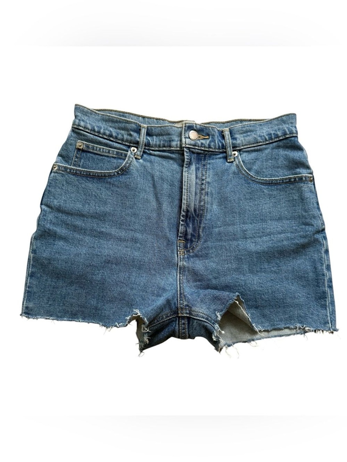 Everlane Raw Hem Way High-Rise Denim Shorts - Mid Wash Blue