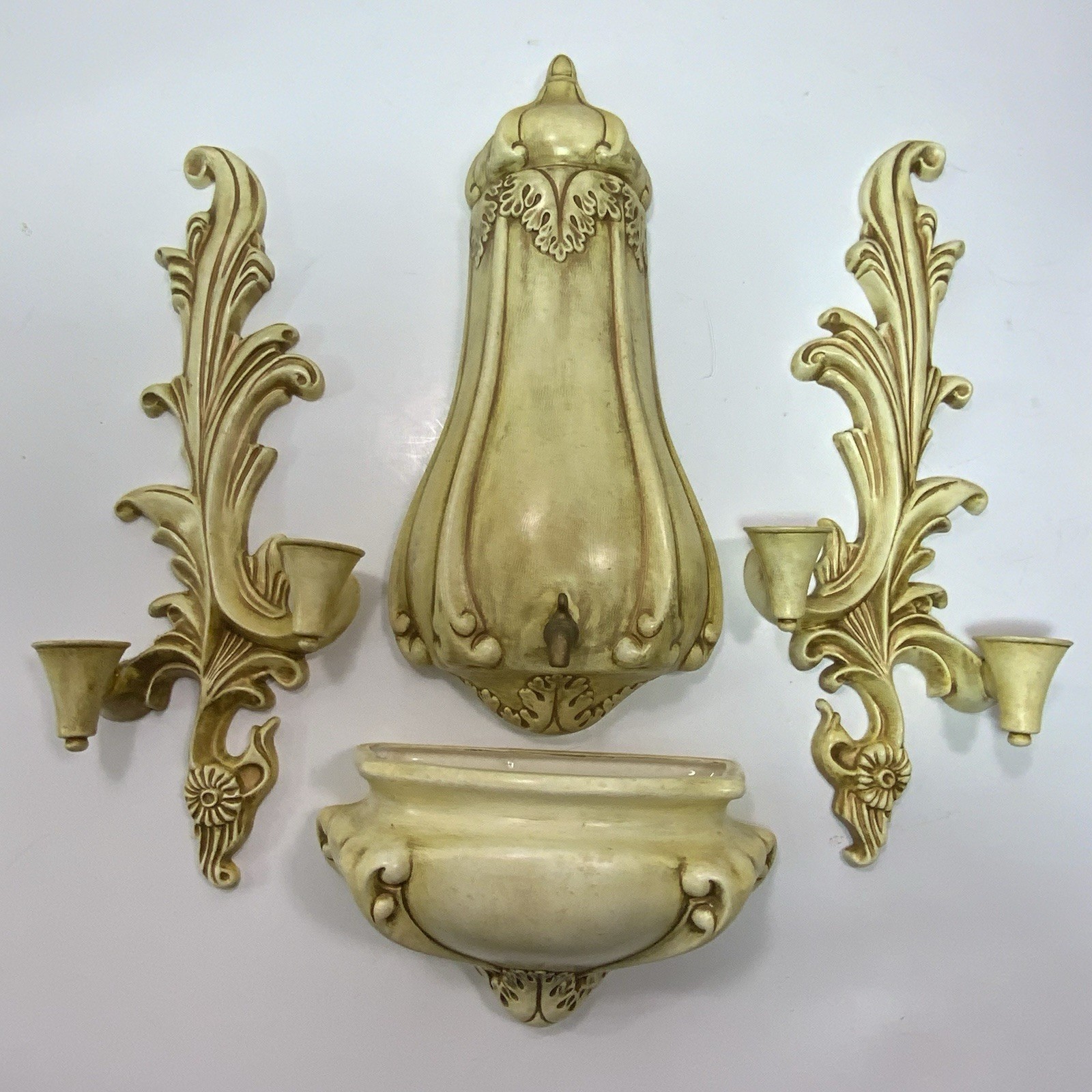Vintage Holland Mold Ceramic Lavabo & Candle Sconce Set 4 Pieces Vintage Holland Mold Ceramic Lavabo & Candle Sconce Set 4 Pieces