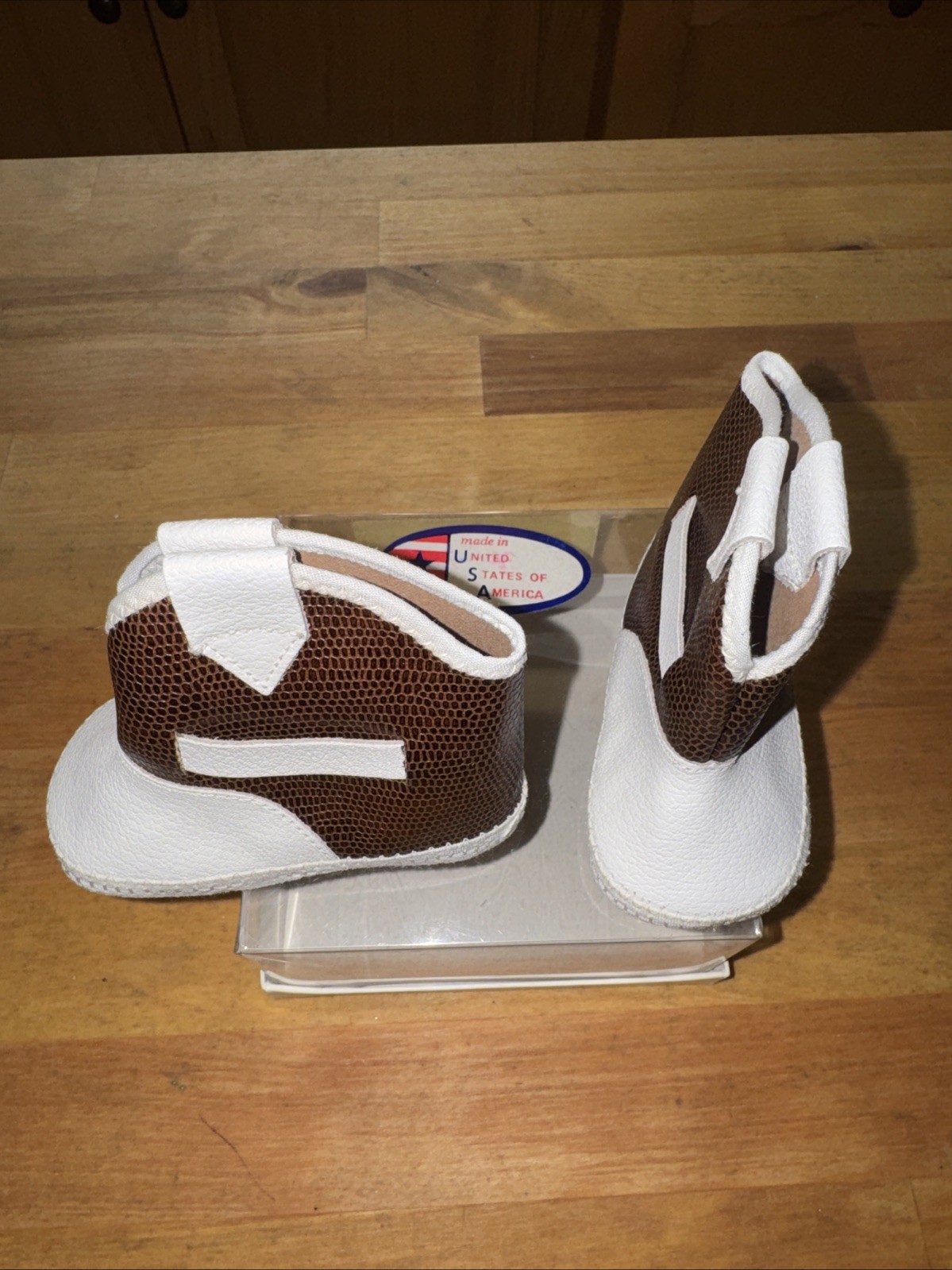 Vtg 70s/80s Bar-x-Ranch Brown/White (93) Infant Boots NOS Sample 3 3/4”L