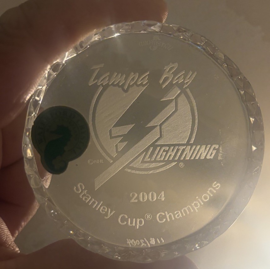 Tampa Bay Lightning Stanley Cup Champions Waterford Crystal Hockey Puck 2004 # Tampa Bay Lightning Stanley Cup Champions Waterford Crystal Hockey Puck 2004 #