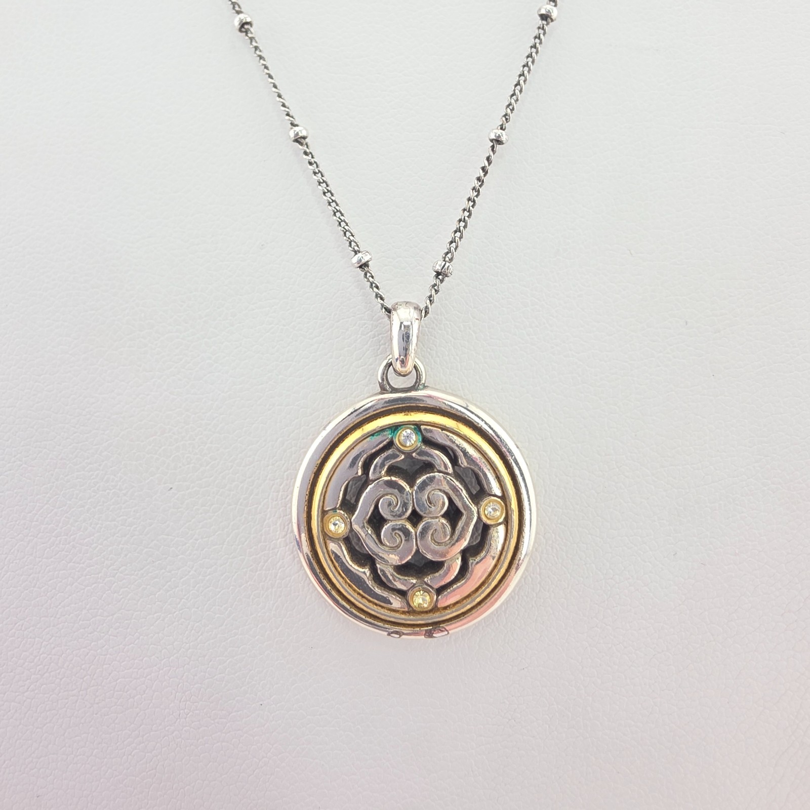 BRIGHTON \'Intrigue\' Necklace SWAROVSKI Crystal Scrollwork Silver Gold Plate 18\