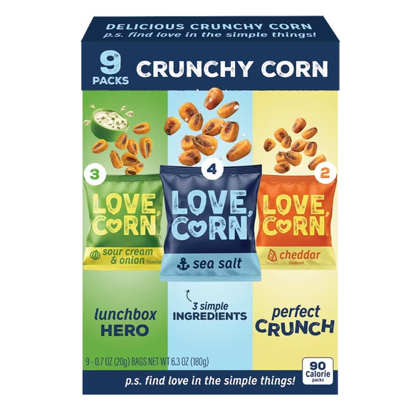 LOVE CORN 9ct Variety Pack Roasted Crunchy Corn, Sea Salt & Cheese Flavors