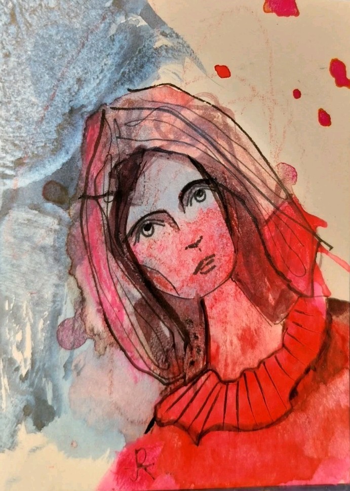 ACEO  Original  Painting Surrealism Abstract Illustration Portrait Jess Russell