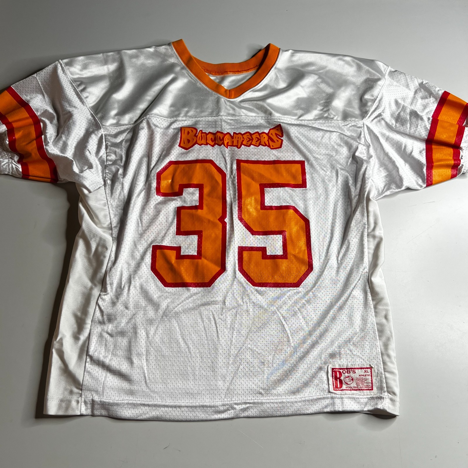 Vintage Bob's Athletic Buccaneers #35 Football Jersey White XL Mesh Nylon Vintage Bob's Athletic Buccaneers #35 Football Jersey White XL Mesh Nylon