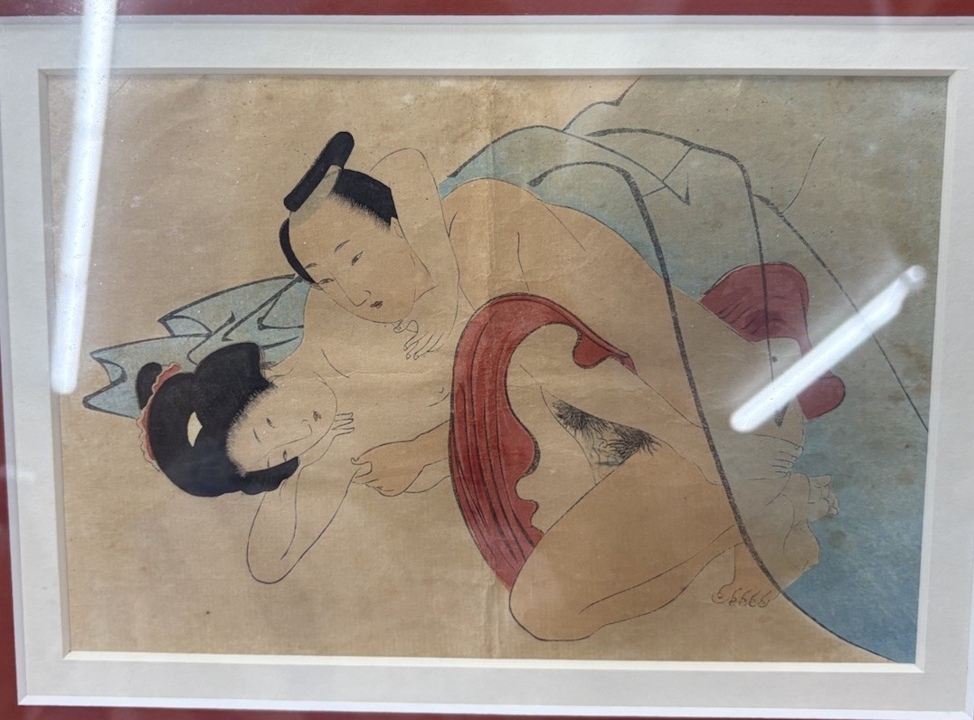 Japanese Shunga Edo Art Framed Antique Vintage Japan Spring Pictures